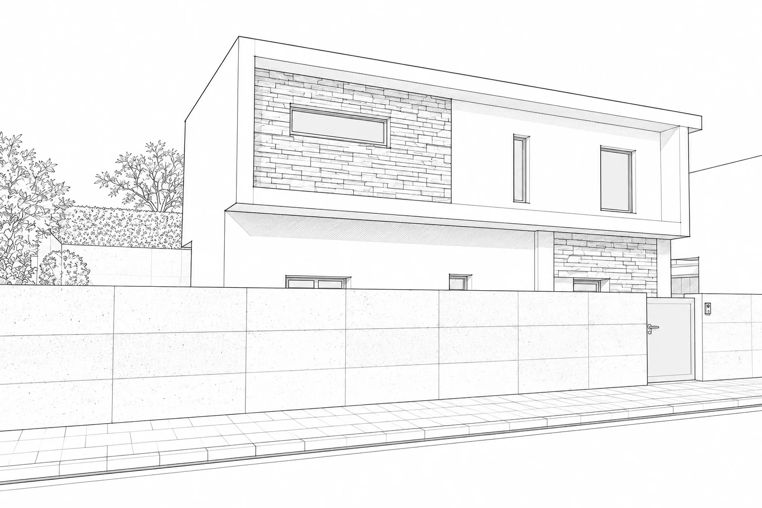 Dibujo arquitectónico de una vivienda contemporánea