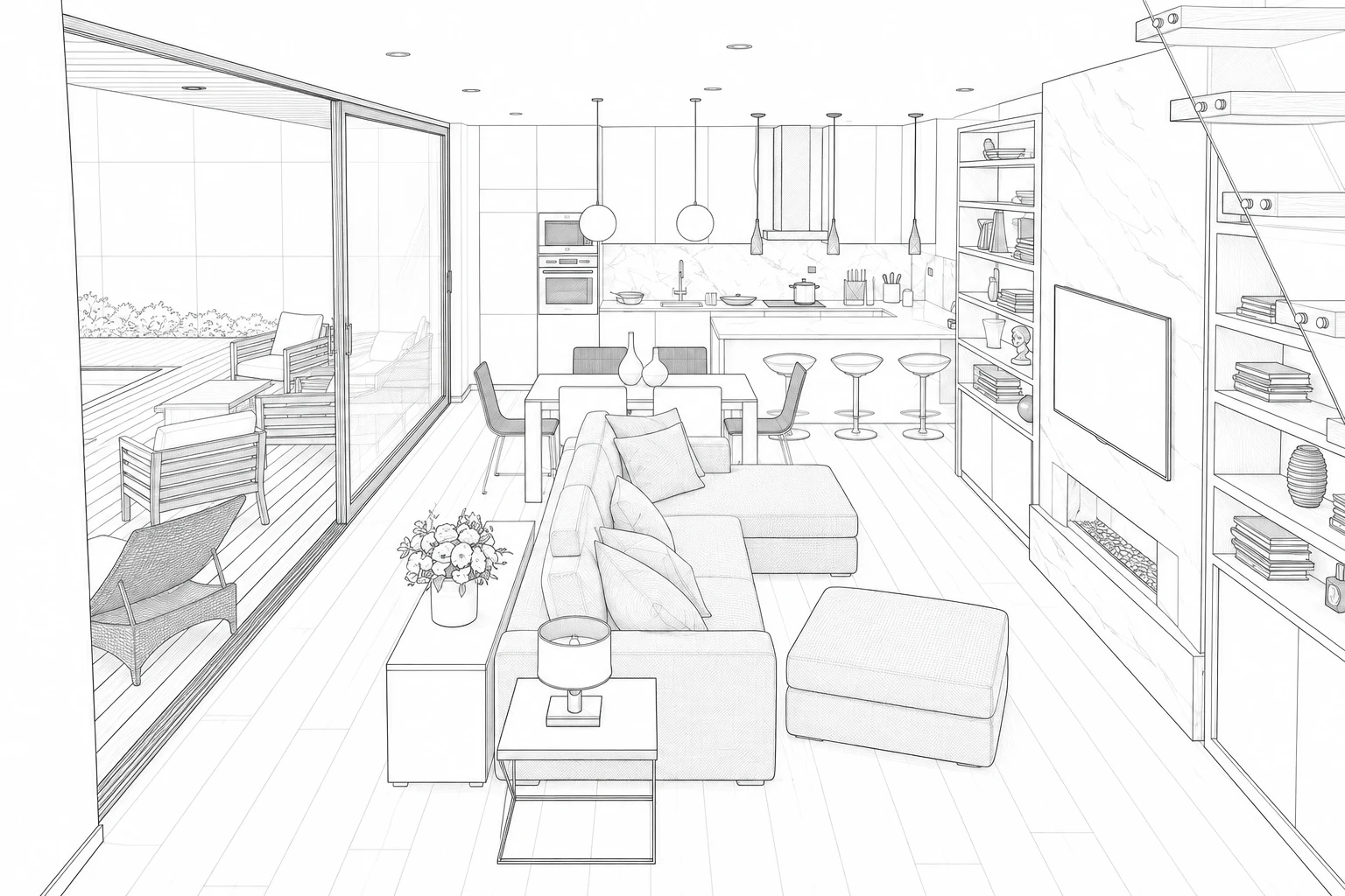 Dibujo arquitectónico de un interior
